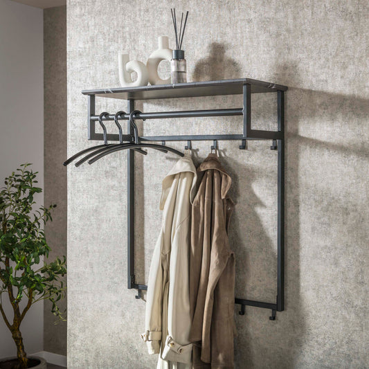 Garderobe – hutablage 6 haken – 80×30×90 cm – 3D Melamin graphite | Modell N0310