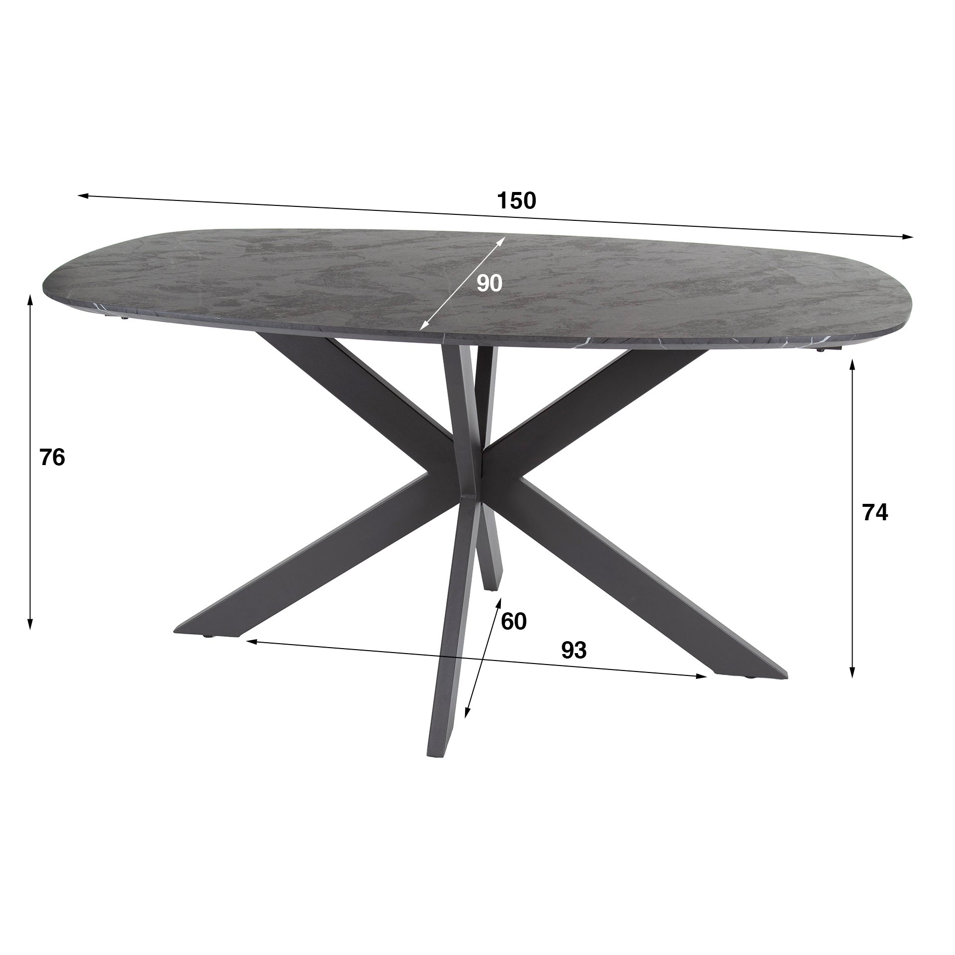 Esstisch – dänisch oval oval – 150×90×76 cm – 3D Melamin graphite | Modell N0313