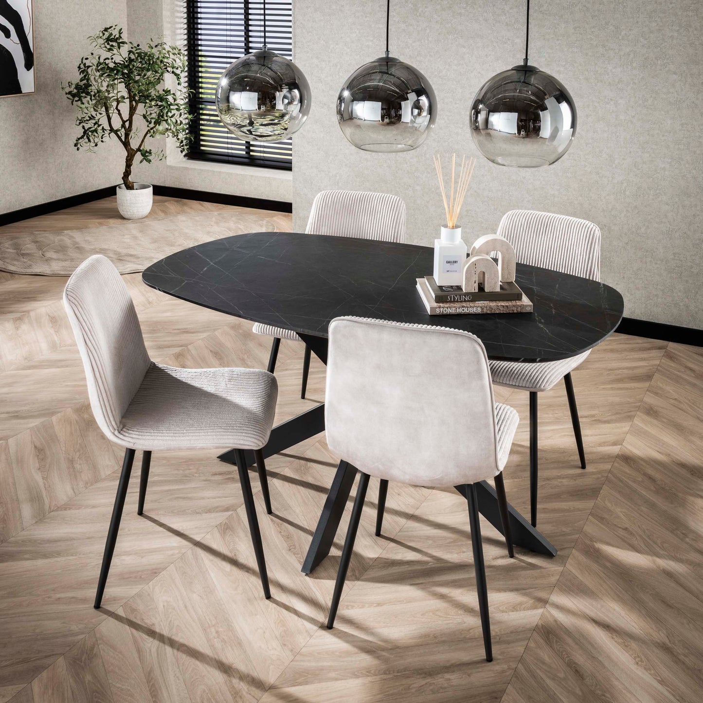 Esstisch – dänisch oval oval – 150×90×76 cm – 3D Melamin graphite | Modell N0313