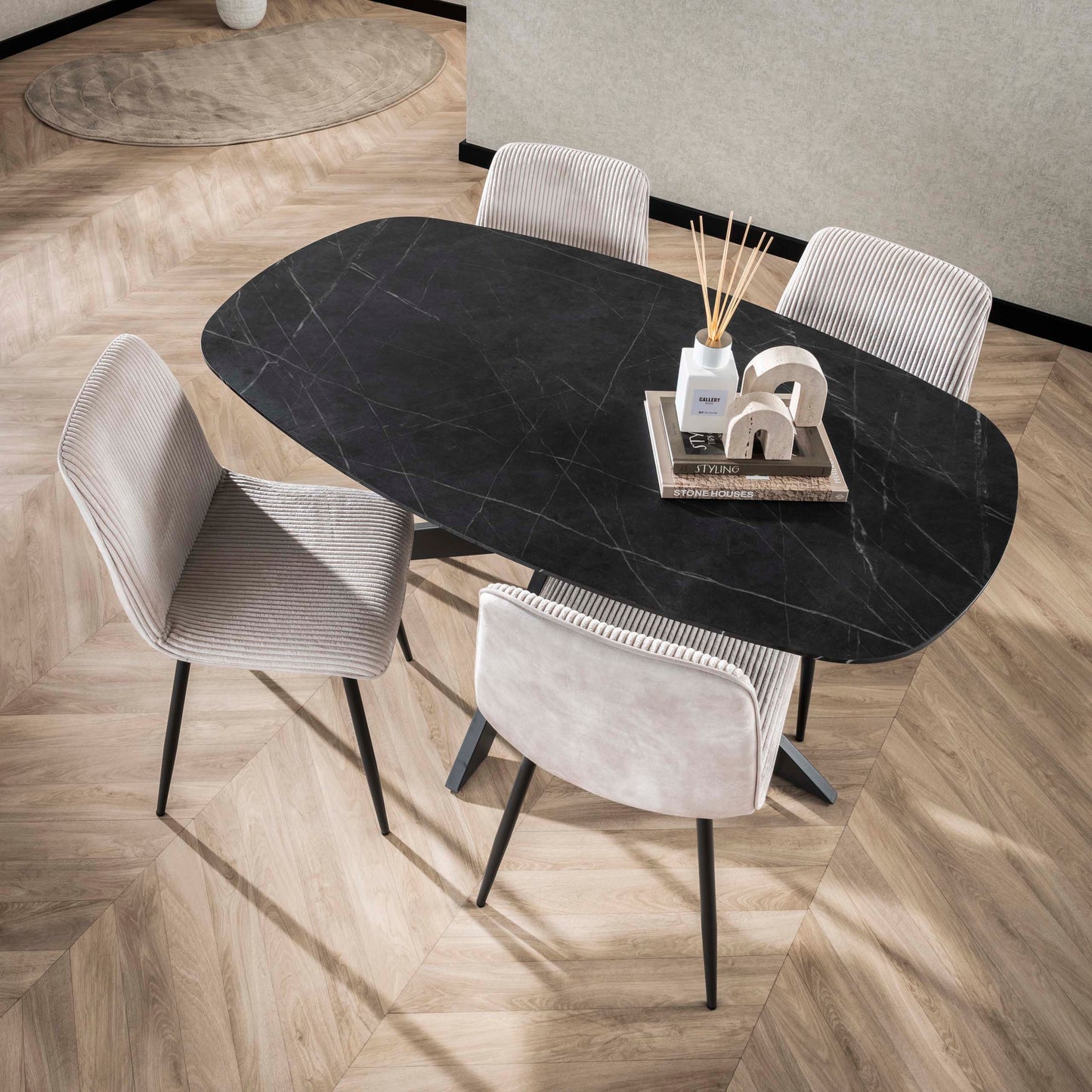 Esstisch – dänisch oval oval – 150×90×76 cm – 3D Melamin graphite | Modell N0313