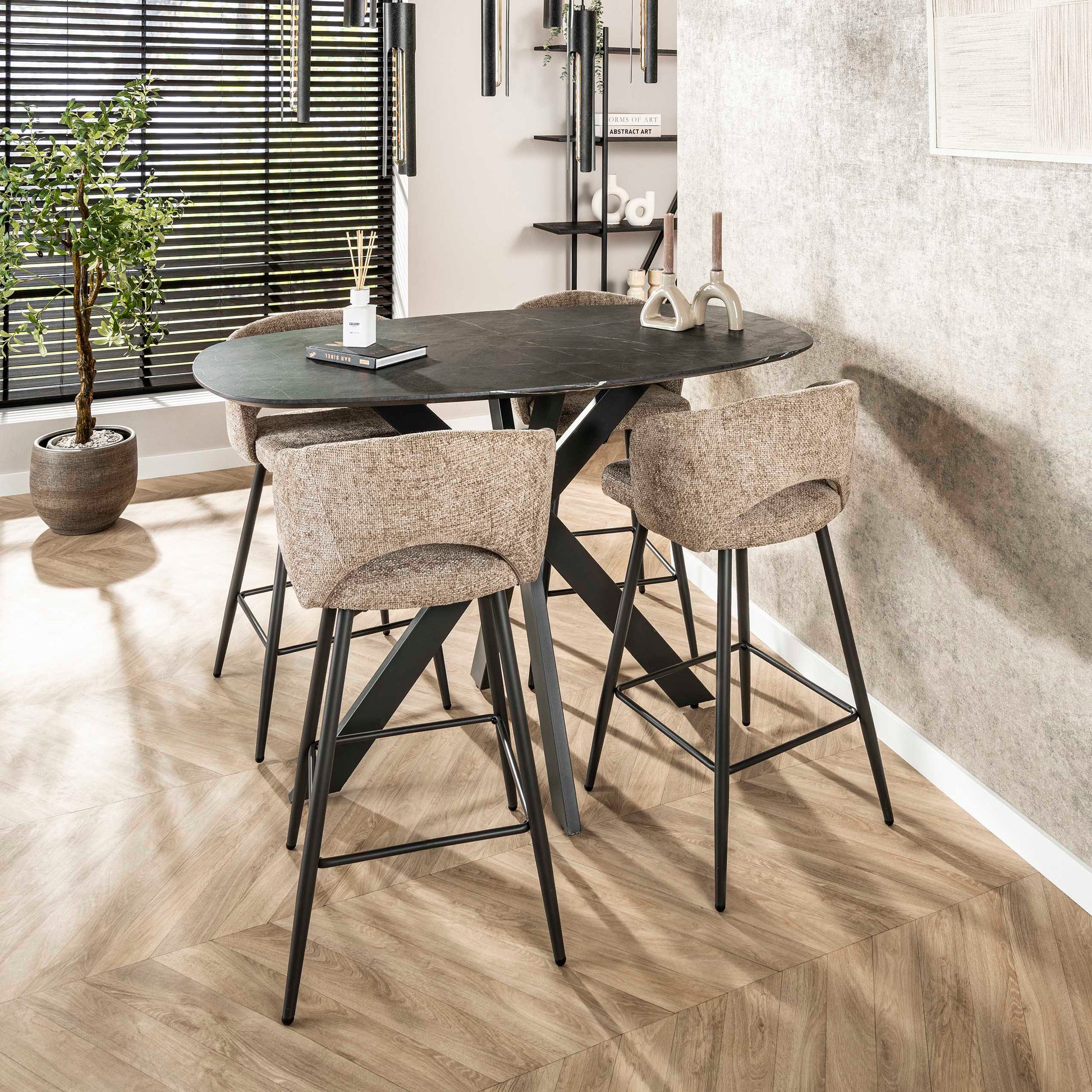 Bartisch – dänisch oval oval – 140×80×93 cm – 3D Melamin graphite | Modell N0314