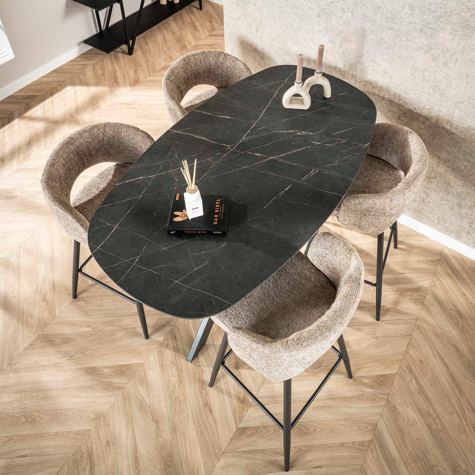 Bartisch – dänisch oval oval – 140×80×93 cm – 3D Melamin graphite | Modell N0314