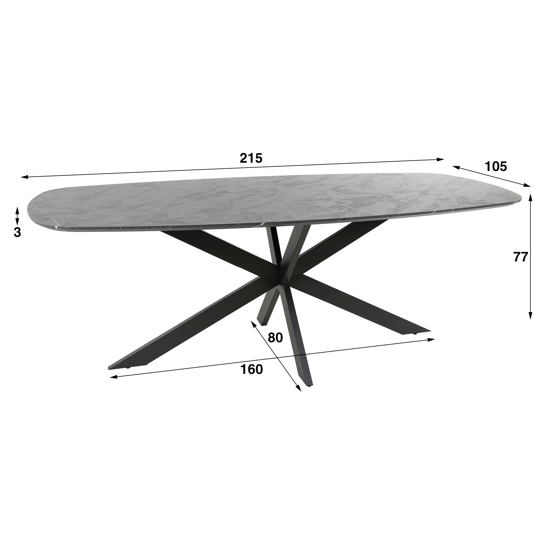 Esstisch – dänisch oval oval – 215×105×77 cm – 3D Melamin graphite | Modell N0316