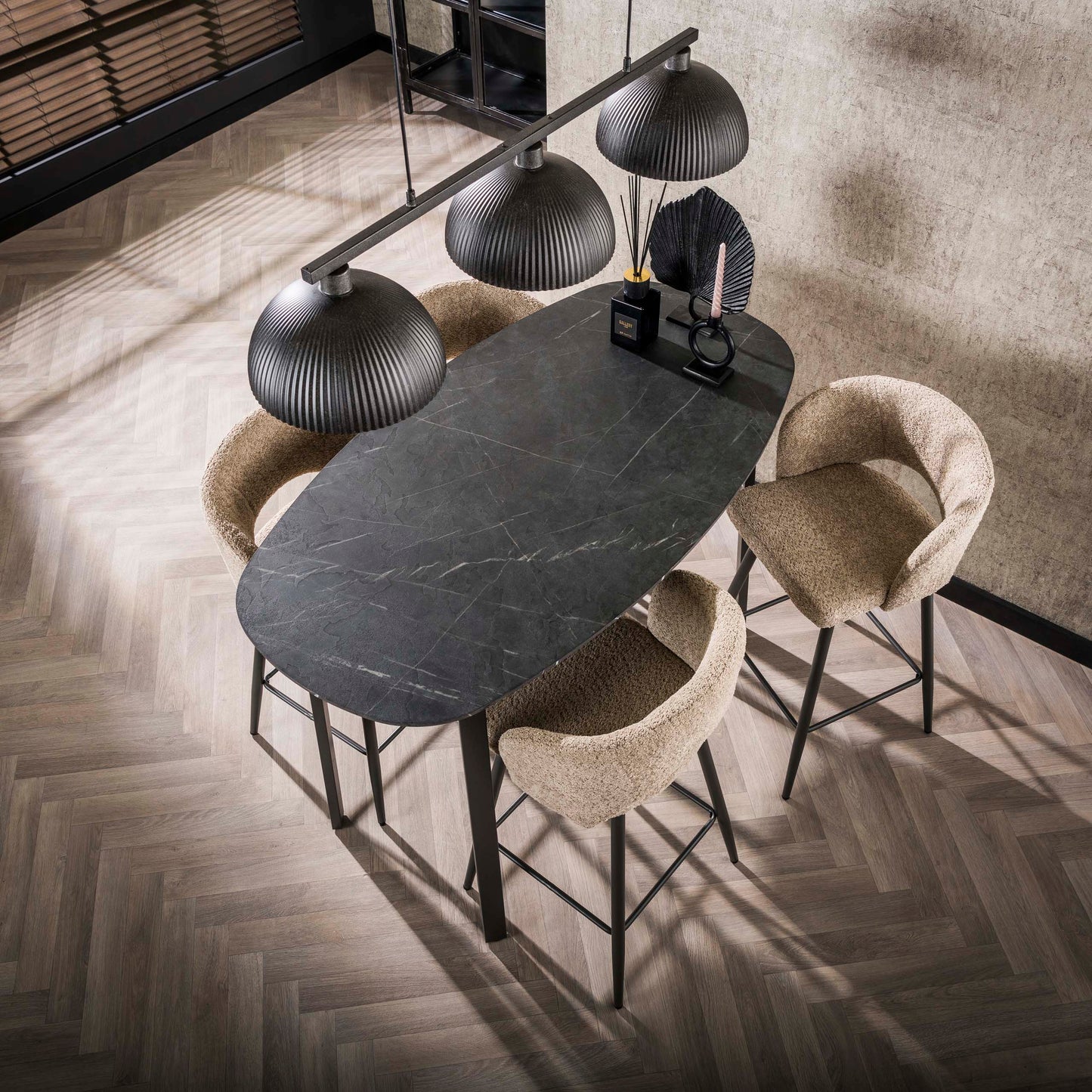 Bartisch – dänisch oval oval – 140×75×92 cm – 3D Melamin graphite | Modell N0317