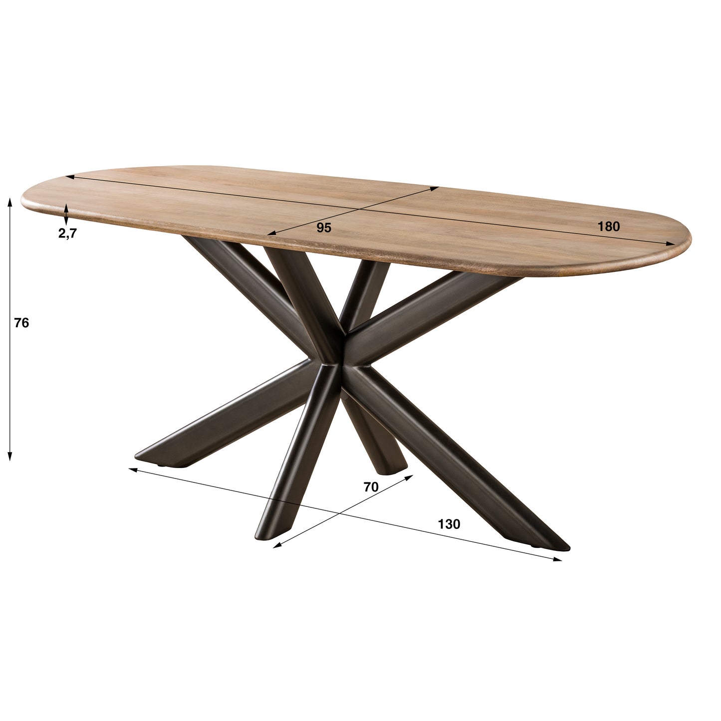Esstisch – oval – 180×95×76 cm – Massiv Mango sand | Modell N0318
