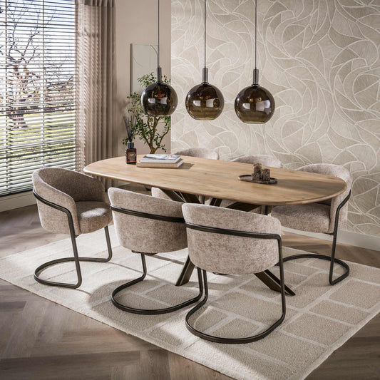 Esstisch – oval – 215×105×76 cm – Massiv Mango sand | Modell N0319