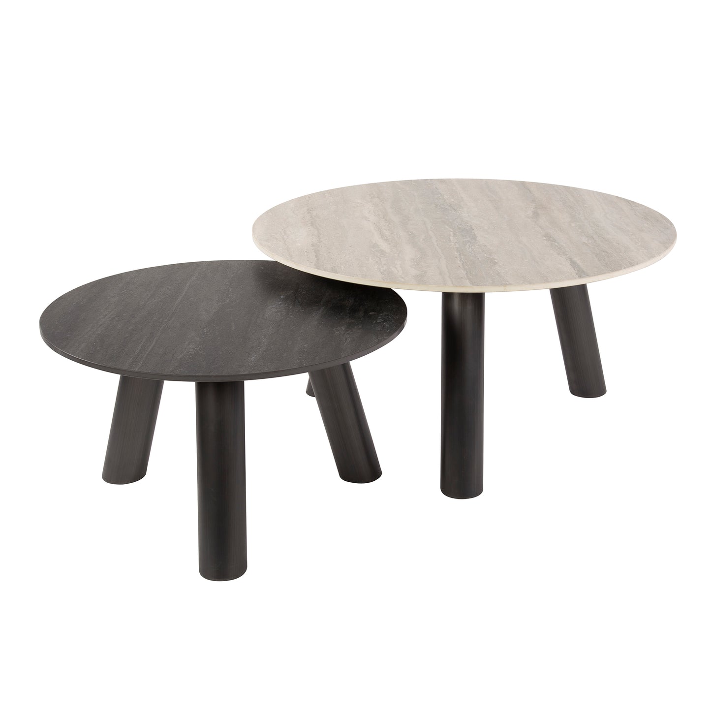Couchtisch – rund – 80×80×35 cm – 3D Keramik travertin schwarz/grau | Modell N0327