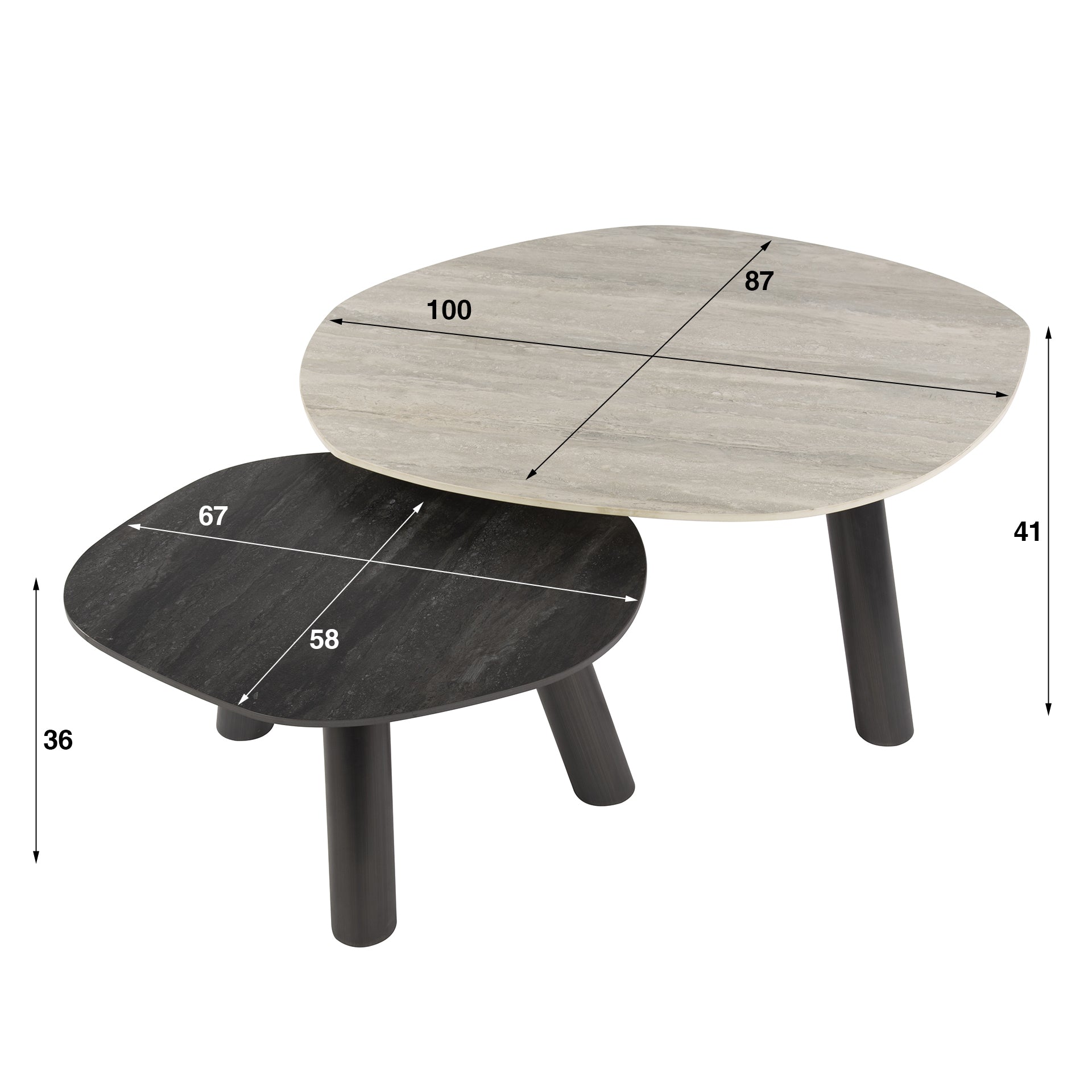 Couchtisch – 100×87×41 cm – 3D Keramik travertin schwarz/grau | Modell N0328