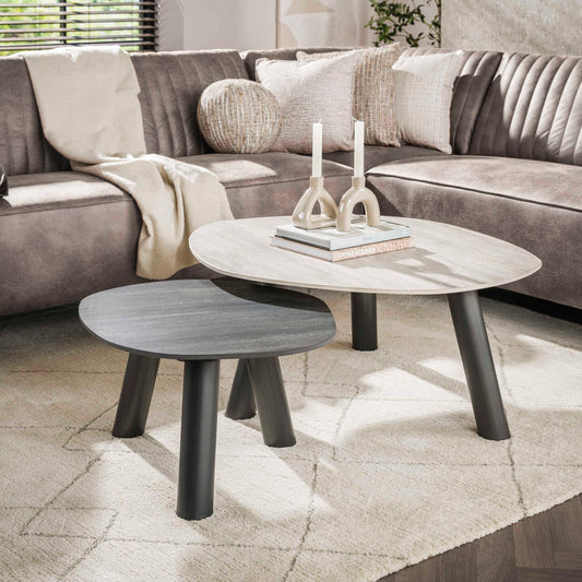 Couchtisch – 100×87×41 cm – 3D Keramik travertin schwarz/grau | Modell N0328