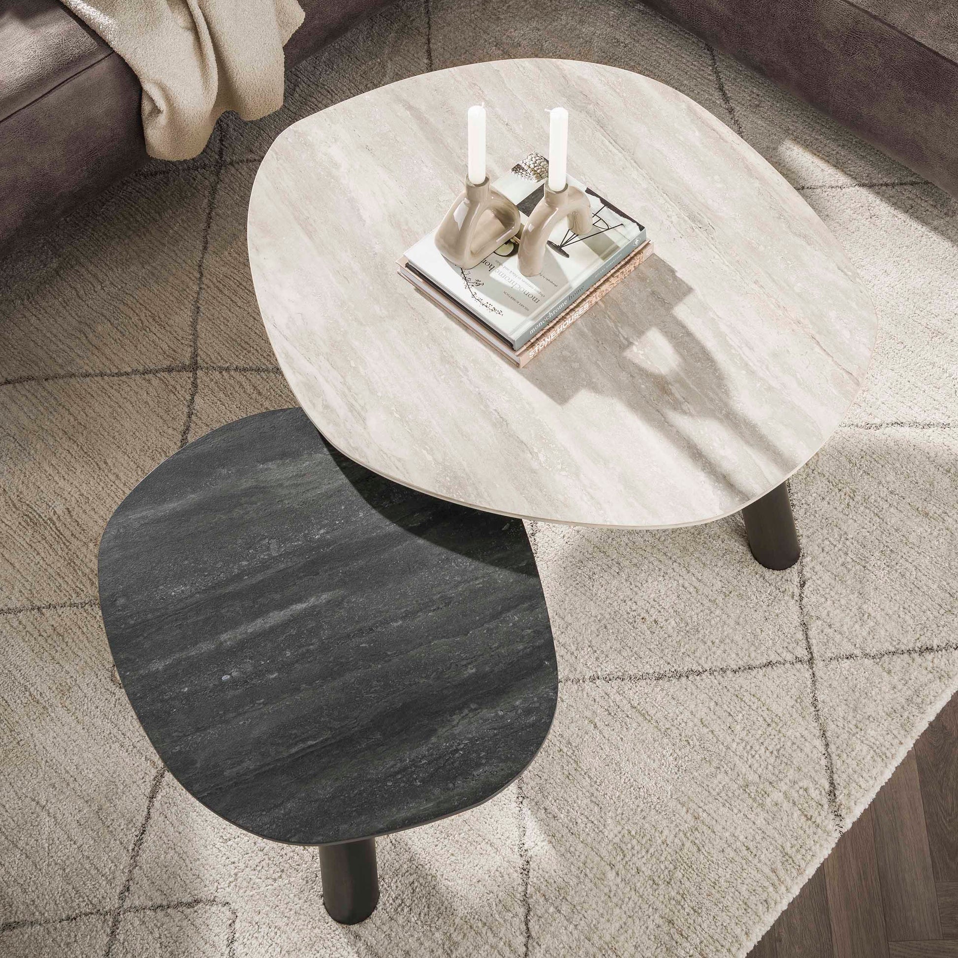 Couchtisch – 100×87×41 cm – 3D Keramik travertin schwarz/grau | Modell N0328