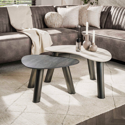 Couchtisch – organisch – 88×75×41 cm – 3D Keramik travertin schwarz/grau | Modell N0329