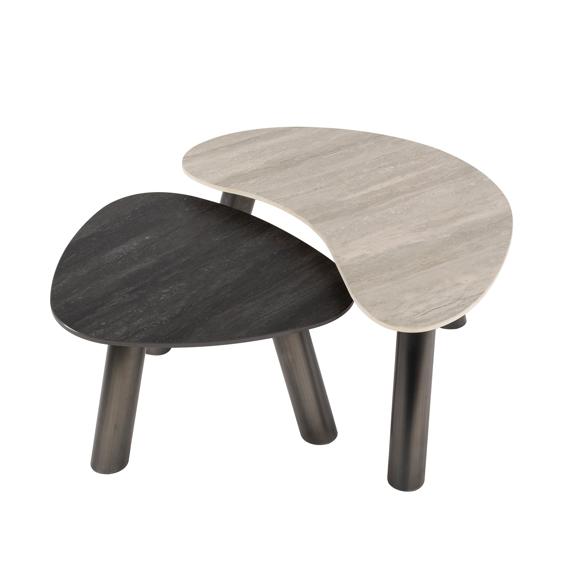Couchtisch – organisch – 88×75×41 cm – 3D Keramik travertin schwarz/grau | Modell N0329