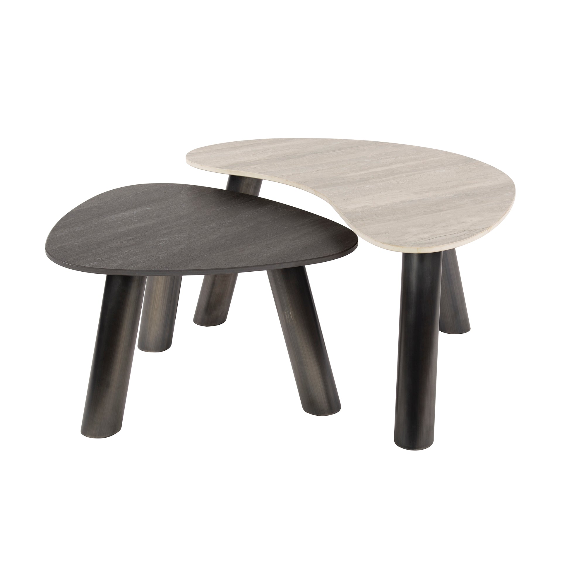 Couchtisch – organisch – 88×75×41 cm – 3D Keramik travertin schwarz/grau | Modell N0329