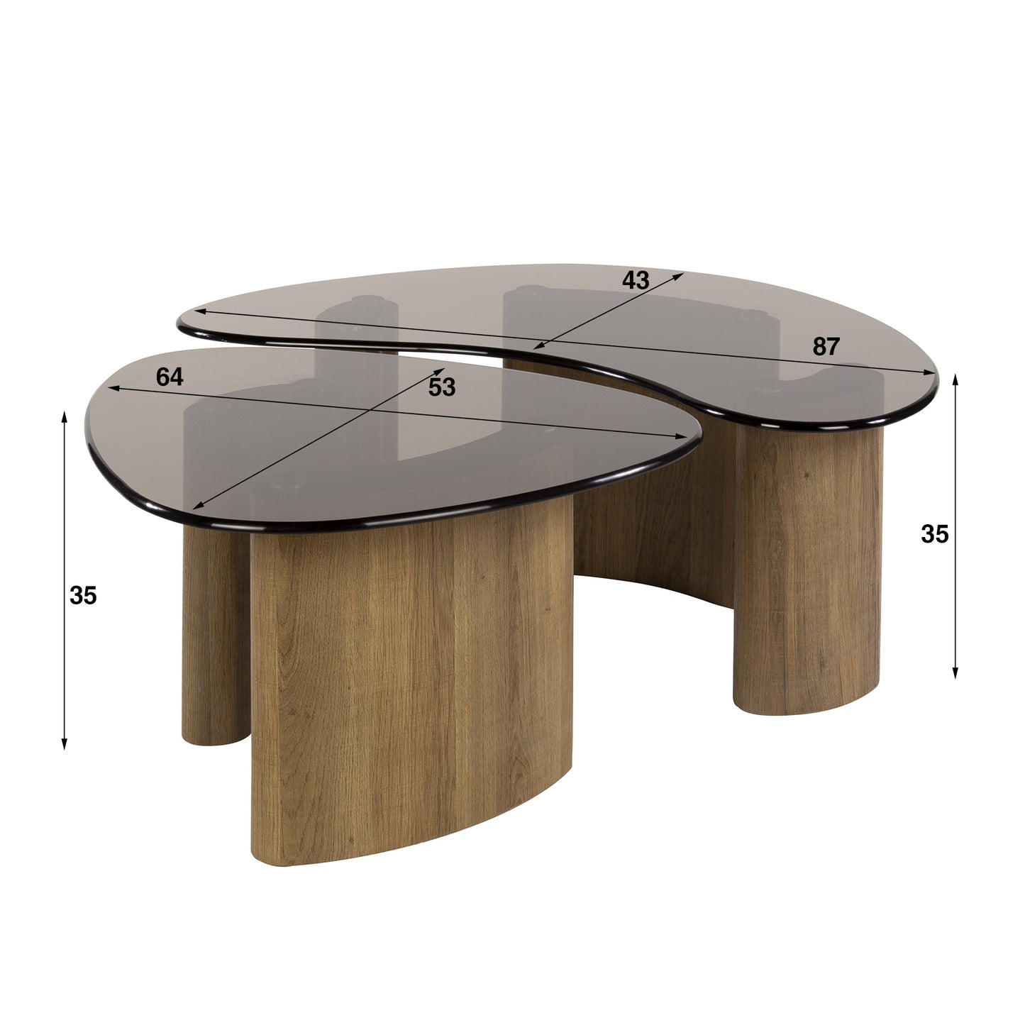 Couchtisch – organisch – 87×53×35 cm – Bronzefarbenes Glas | Modell N0332