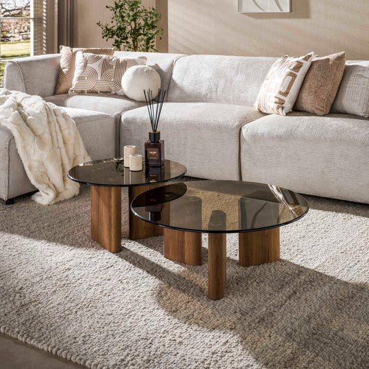 Couchtisch – rund – 76×76×31 cm – Bronzefarbenes Glas | Modell N0334