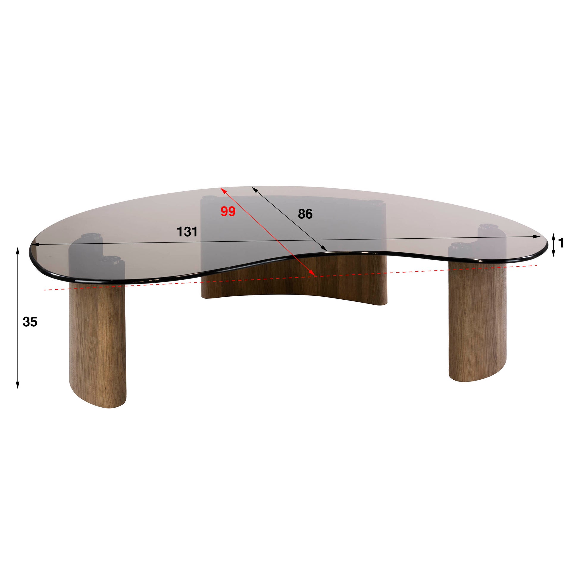 Couchtisch – organisch – 131×99×35 cm – Bronzefarbenes Glas | Modell N0335
