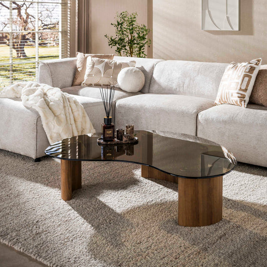Couchtisch – organisch – 131×99×35 cm – Bronzefarbenes Glas | Modell N0335