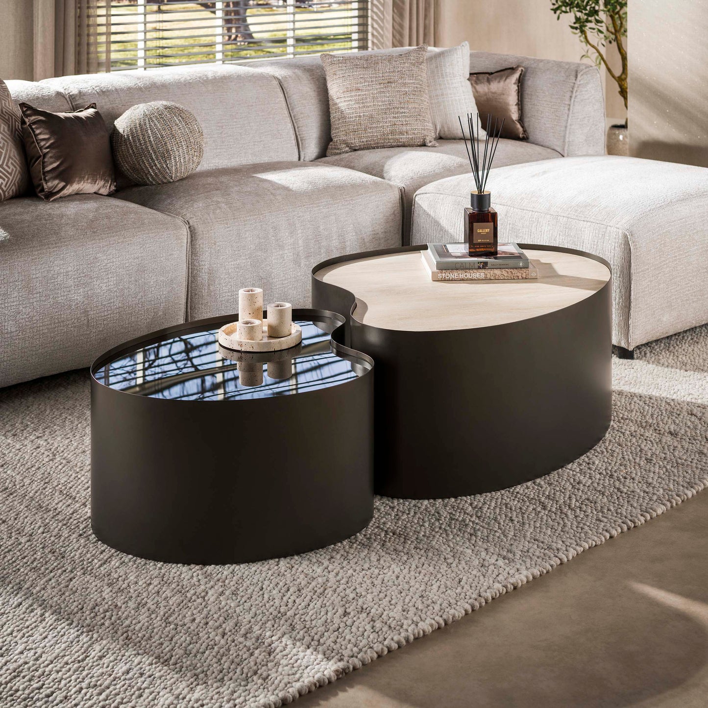 Couchtisch – organisch – 102×80×41 cm – 3D Keramik travertin | Modell N0340