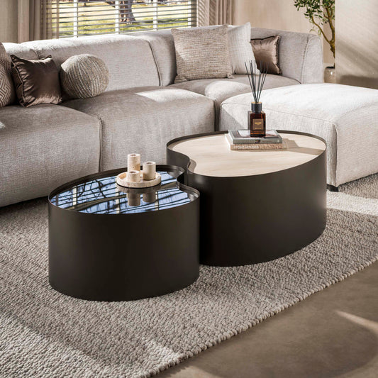 Couchtisch – organisch – 102×80×41 cm – 3D Keramik travertin | Modell N0340