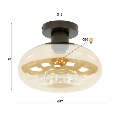 Deckenleuchte – 27×27×20 cm – Amberfarbenes Glas | Modell N0344