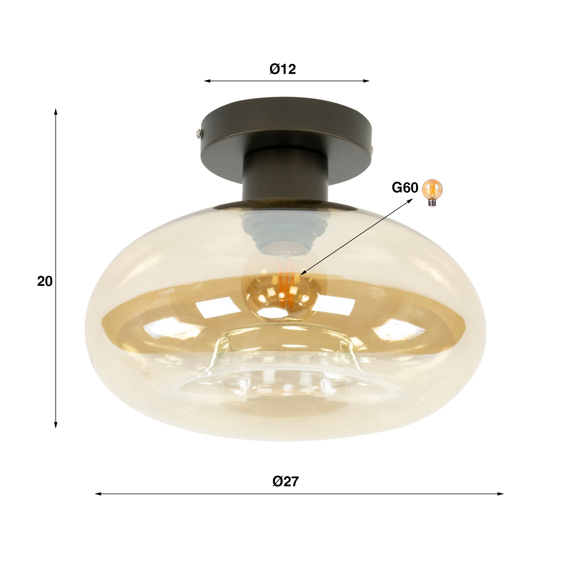Deckenleuchte – 27×27×20 cm – Amberfarbenes Glas | Modell N0344