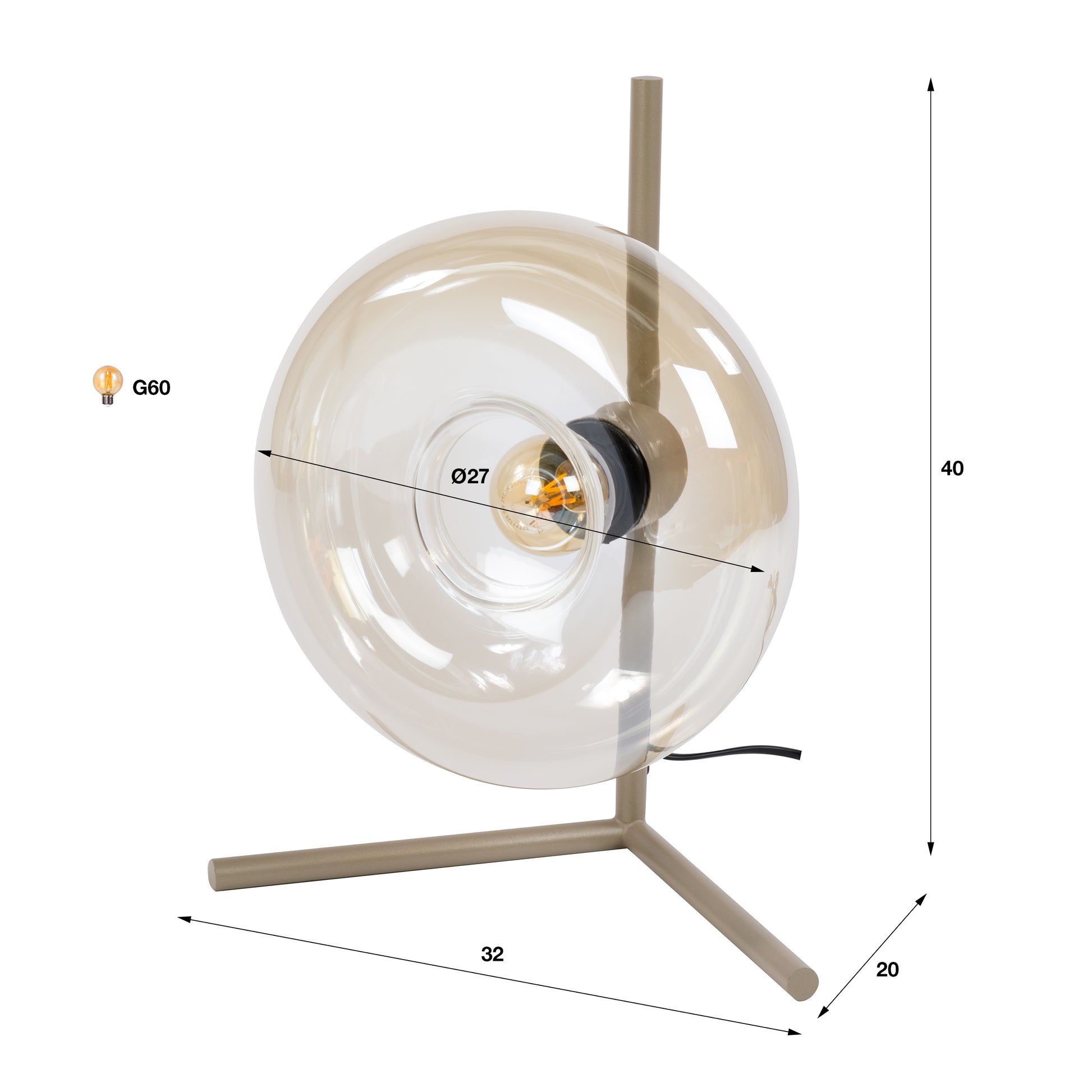 Tischleuchte – 32×20×40 cm – Amberfarbenes Glas | Modell N0345