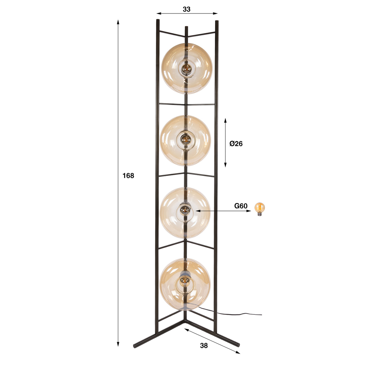 Stehleuchte – 33×20×168 cm – Amberfarbenes Glas | Modell N0346