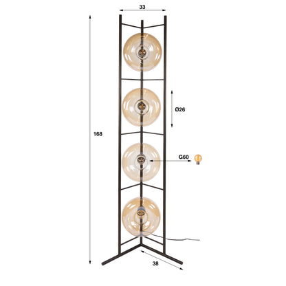 Stehleuchte – 33×20×168 cm – Amberfarbenes Glas | Modell N0346