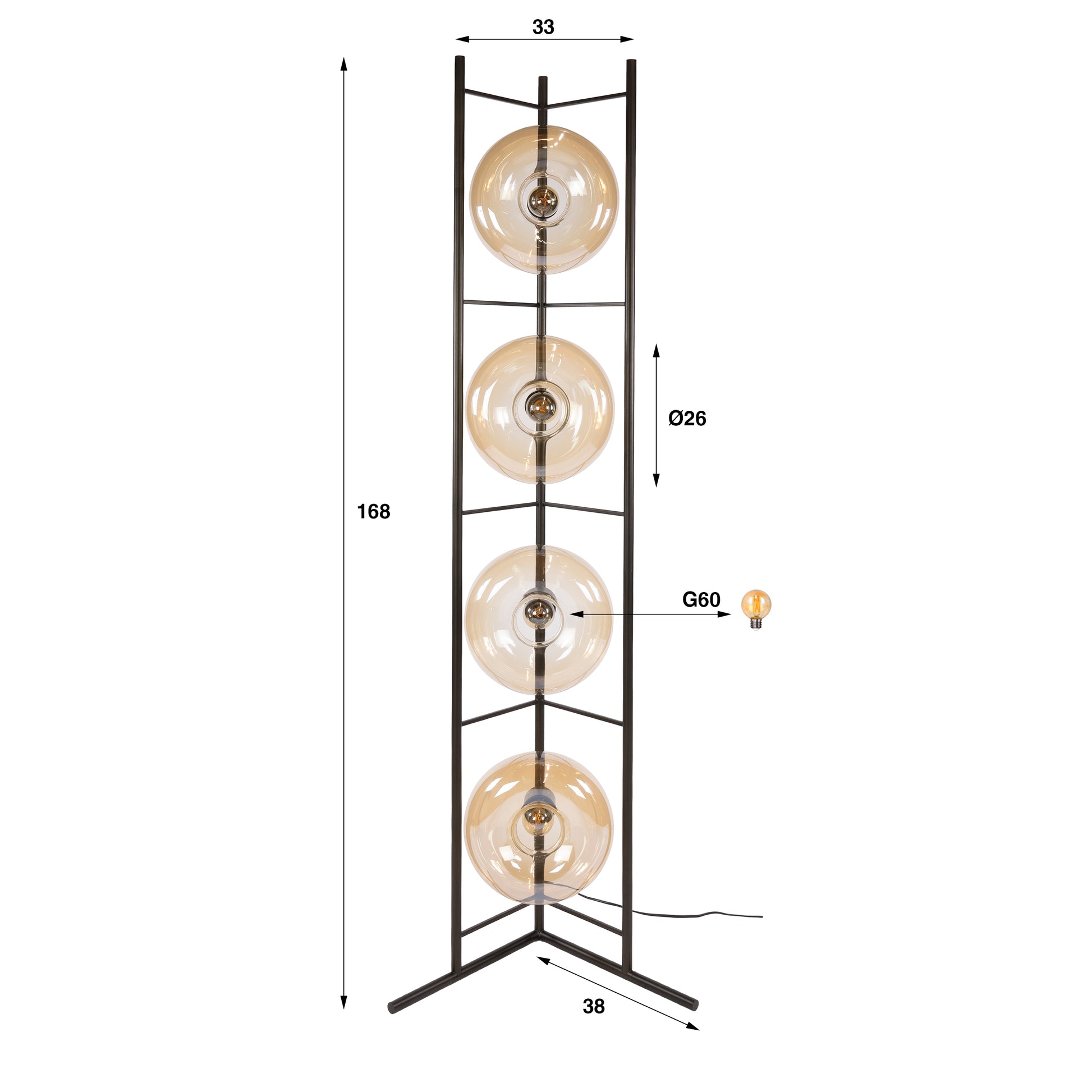 Stehleuchte – 33×20×168 cm – Amberfarbenes Glas | Modell N0346