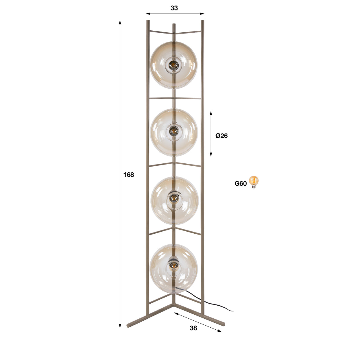 Stehleuchte – 33×20×168 cm – Amberfarbenes Glas | Modell N0346