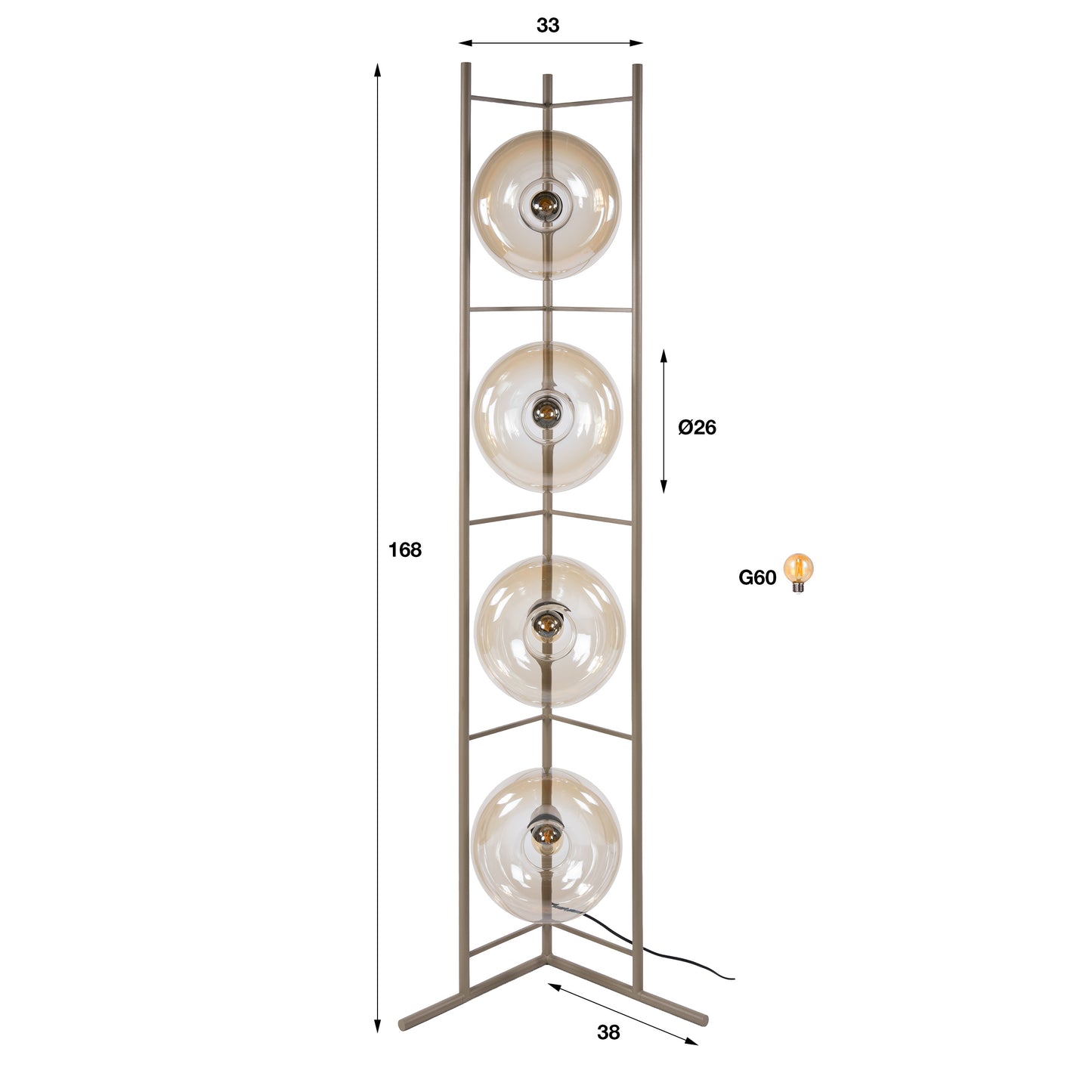 Stehleuchte – 33×20×168 cm – Amberfarbenes Glas | Modell N0346