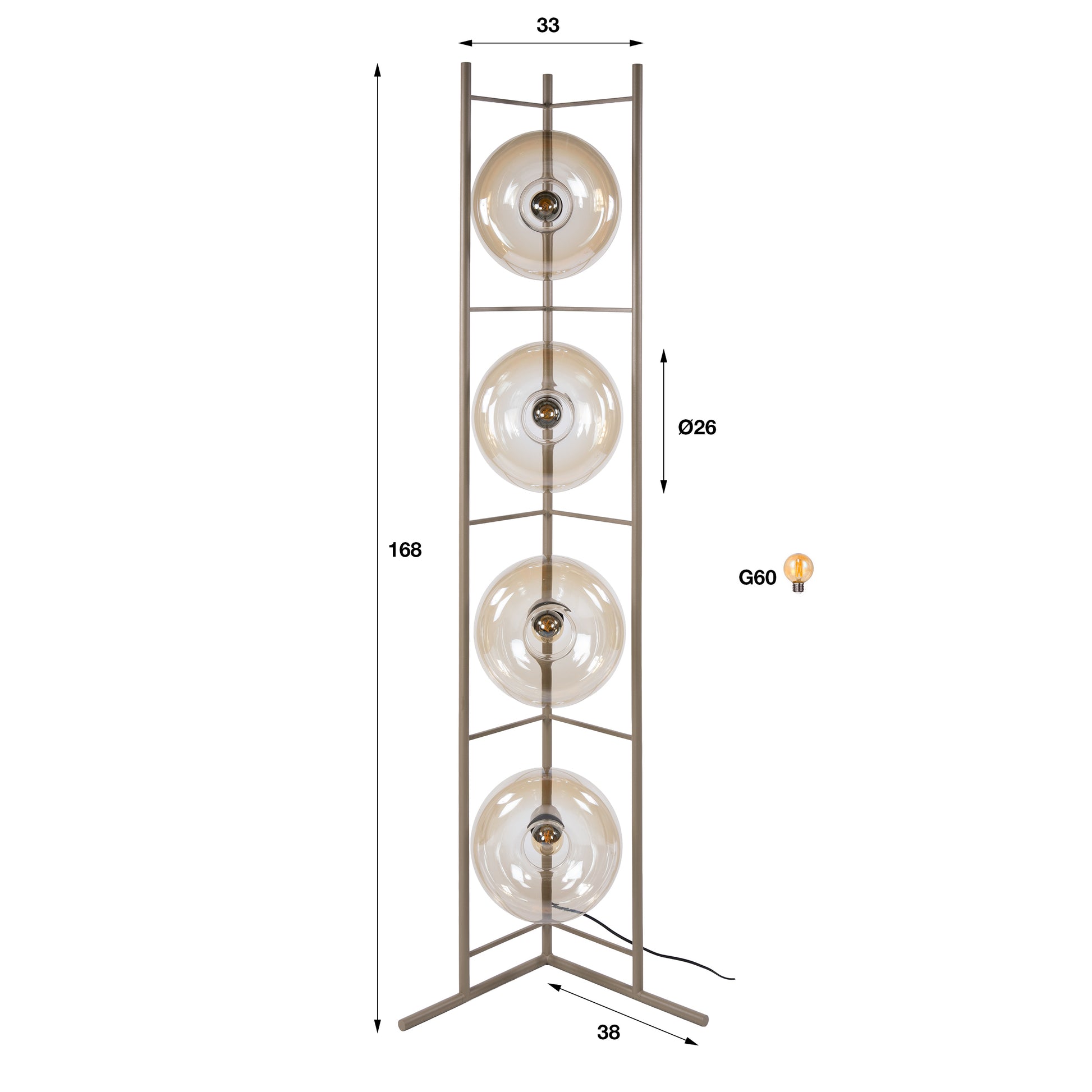 Stehleuchte – 33×20×168 cm – Amberfarbenes Glas | Modell N0346