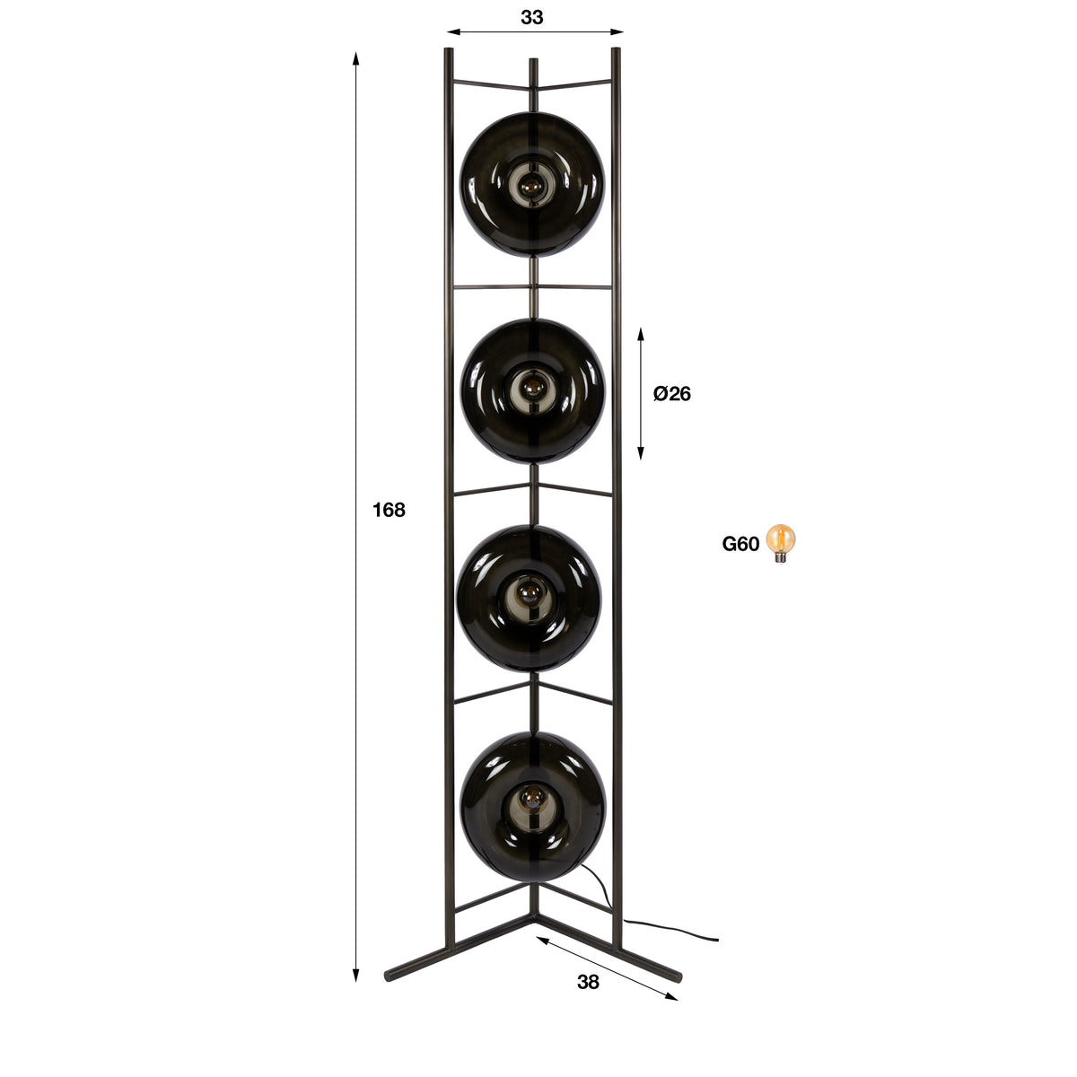 Stehleuchte – 33×20×168 cm – Amberfarbenes Glas | Modell N0346