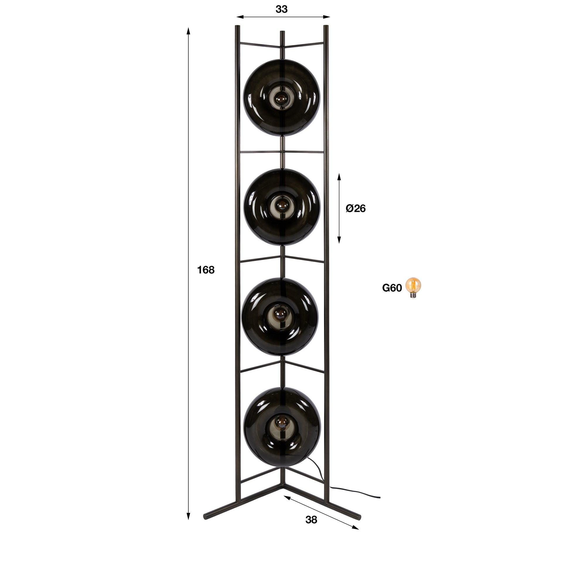 Stehleuchte – 33×20×168 cm – Amberfarbenes Glas | Modell N0346