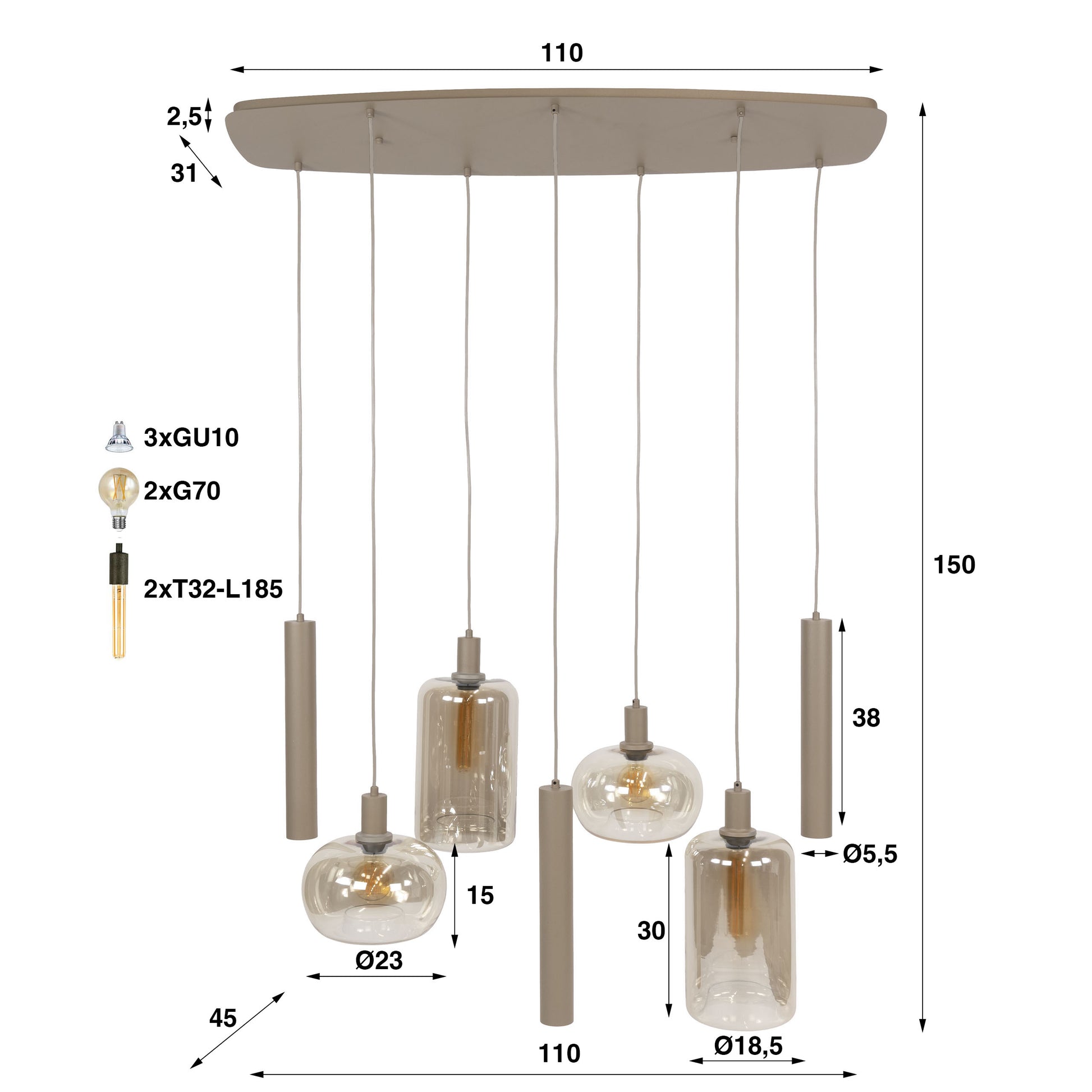 Pendelleuchte – 110×45×150 cm – Beige | Modell N0347