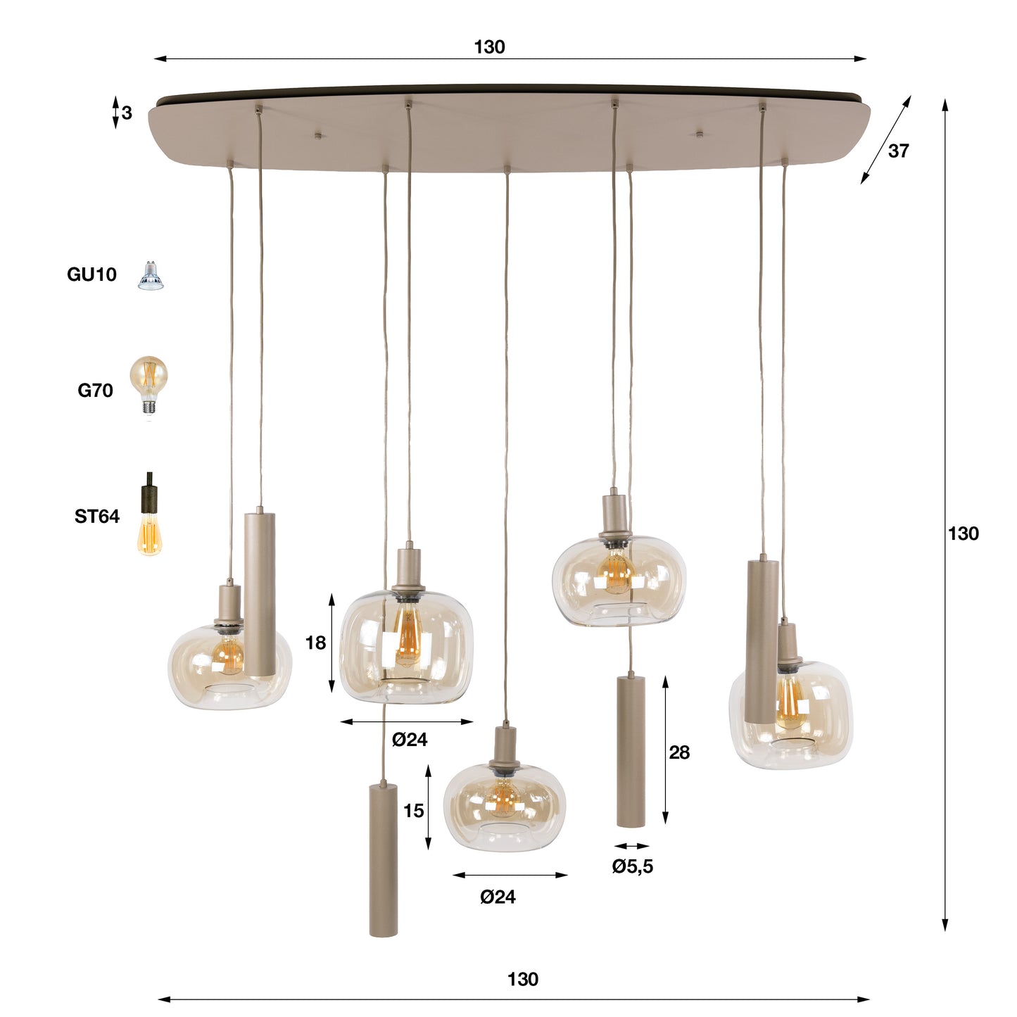 Pendelleuchte – 130×54×150 cm – Beige | Modell N0348