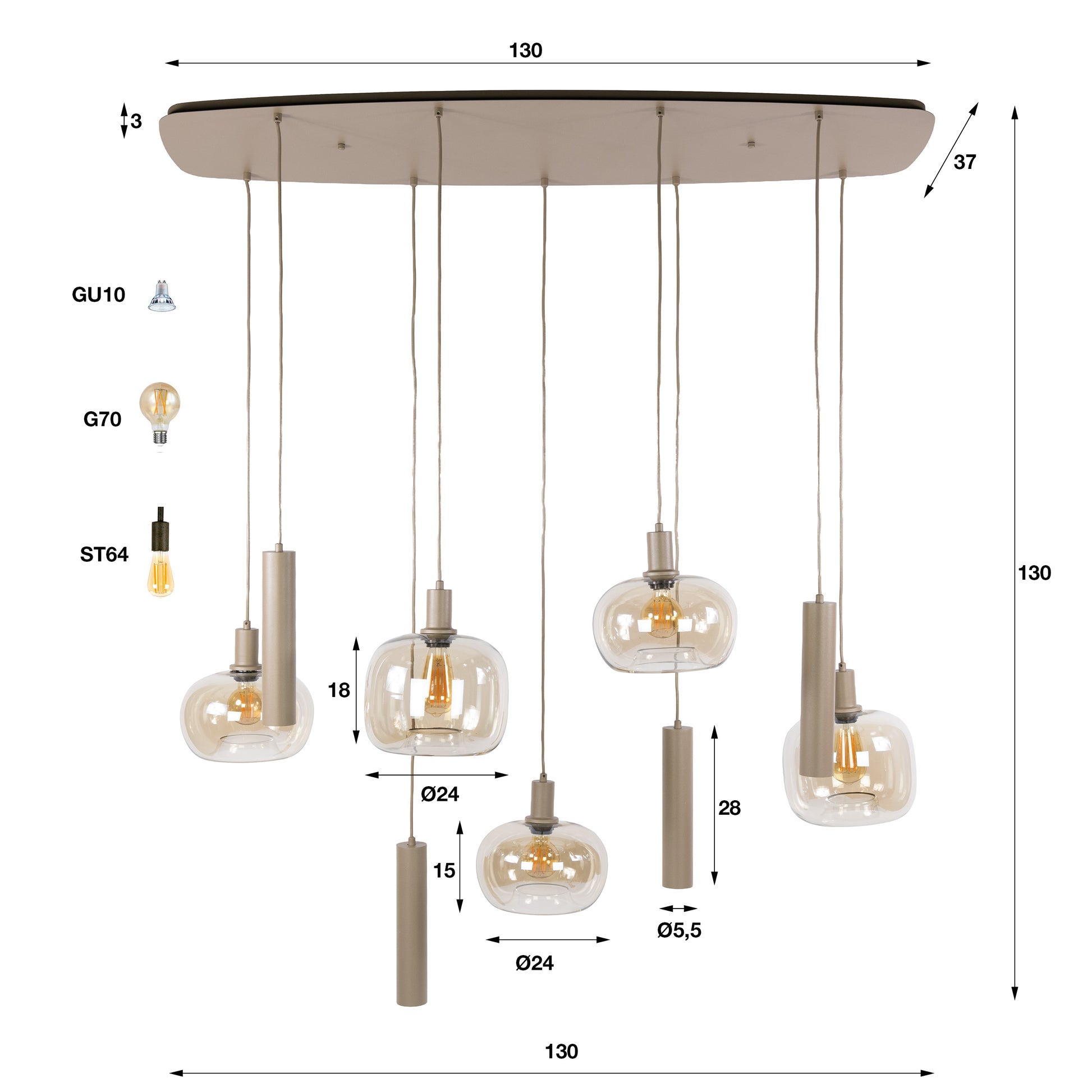 Pendelleuchte – 130×54×150 cm – Beige | Modell N0348