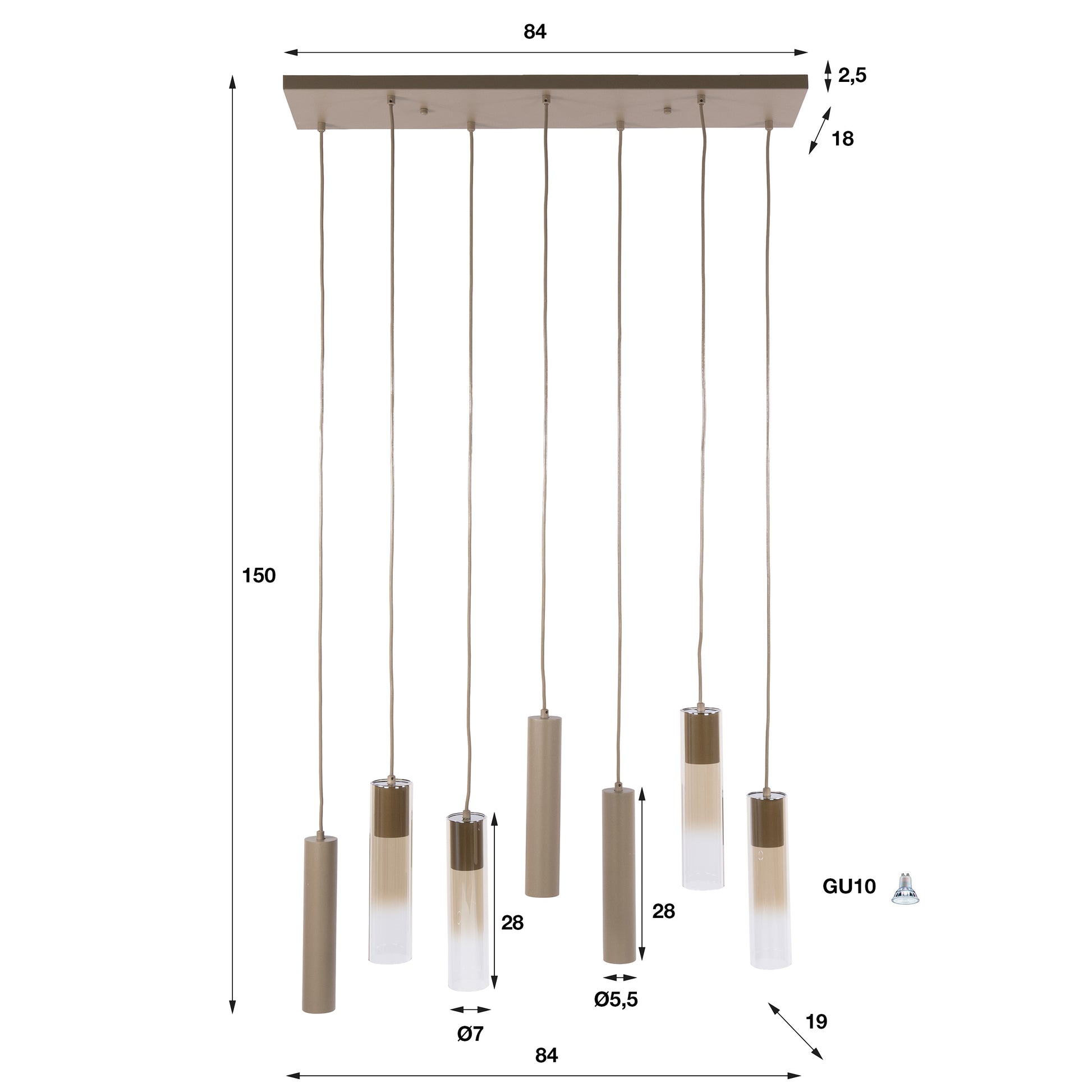 Pendelleuchte – 84×19×150 cm – Beige | Modell N0355