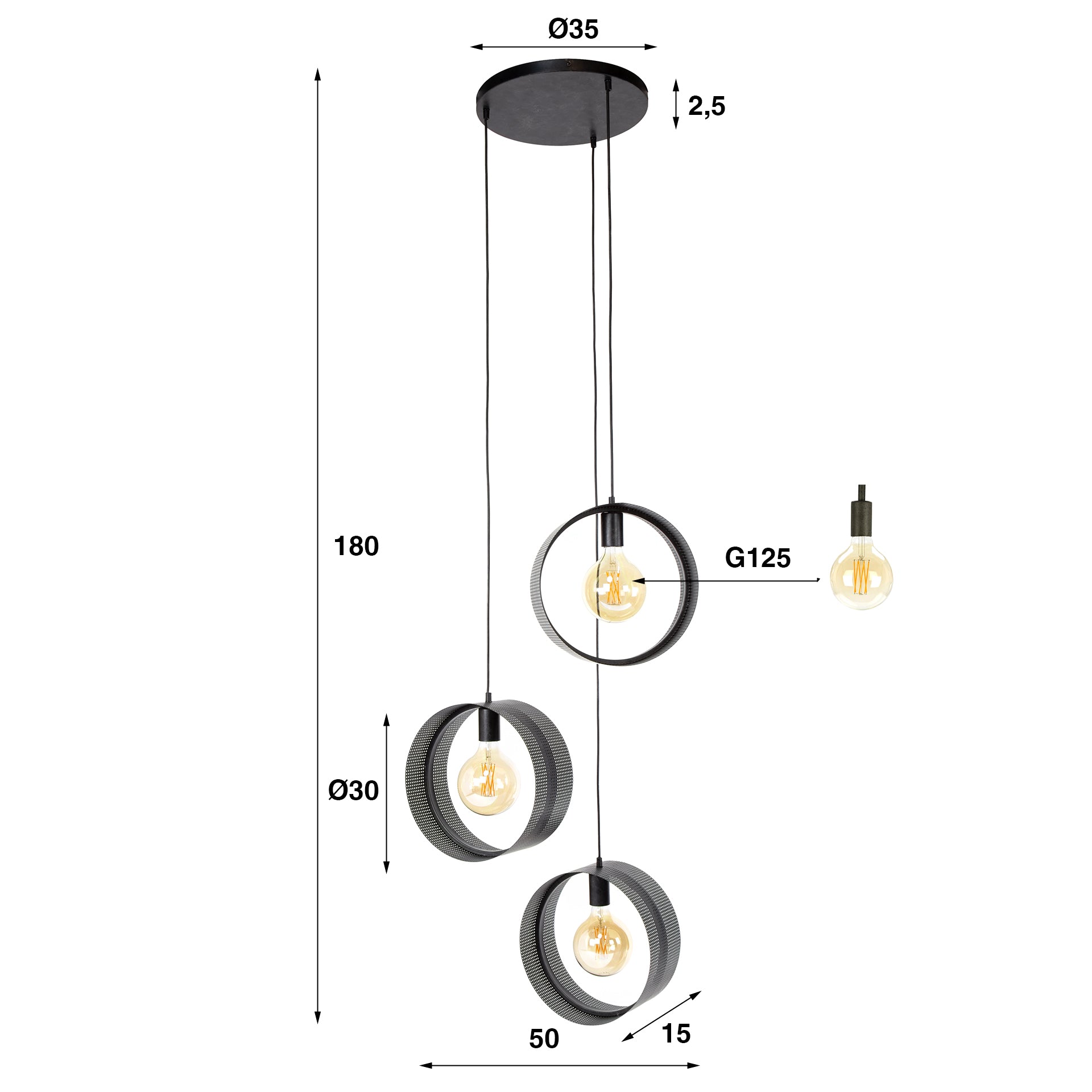 Pendelleuchte – 50×50×180 cm – Charcoal | Modell N0358