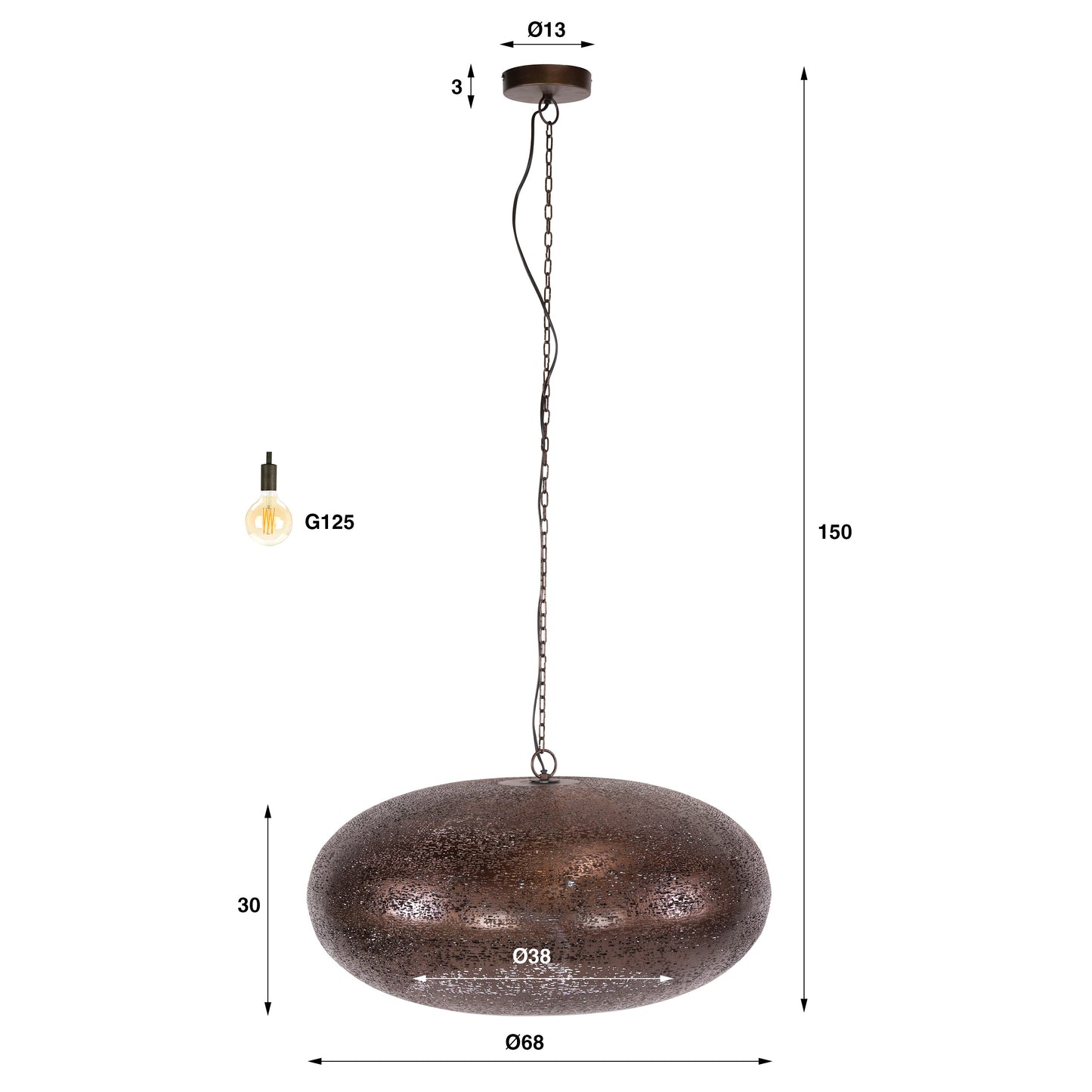 Pendelleuchte – 68×68×150 cm – Antikkupfer | Modell N0369
