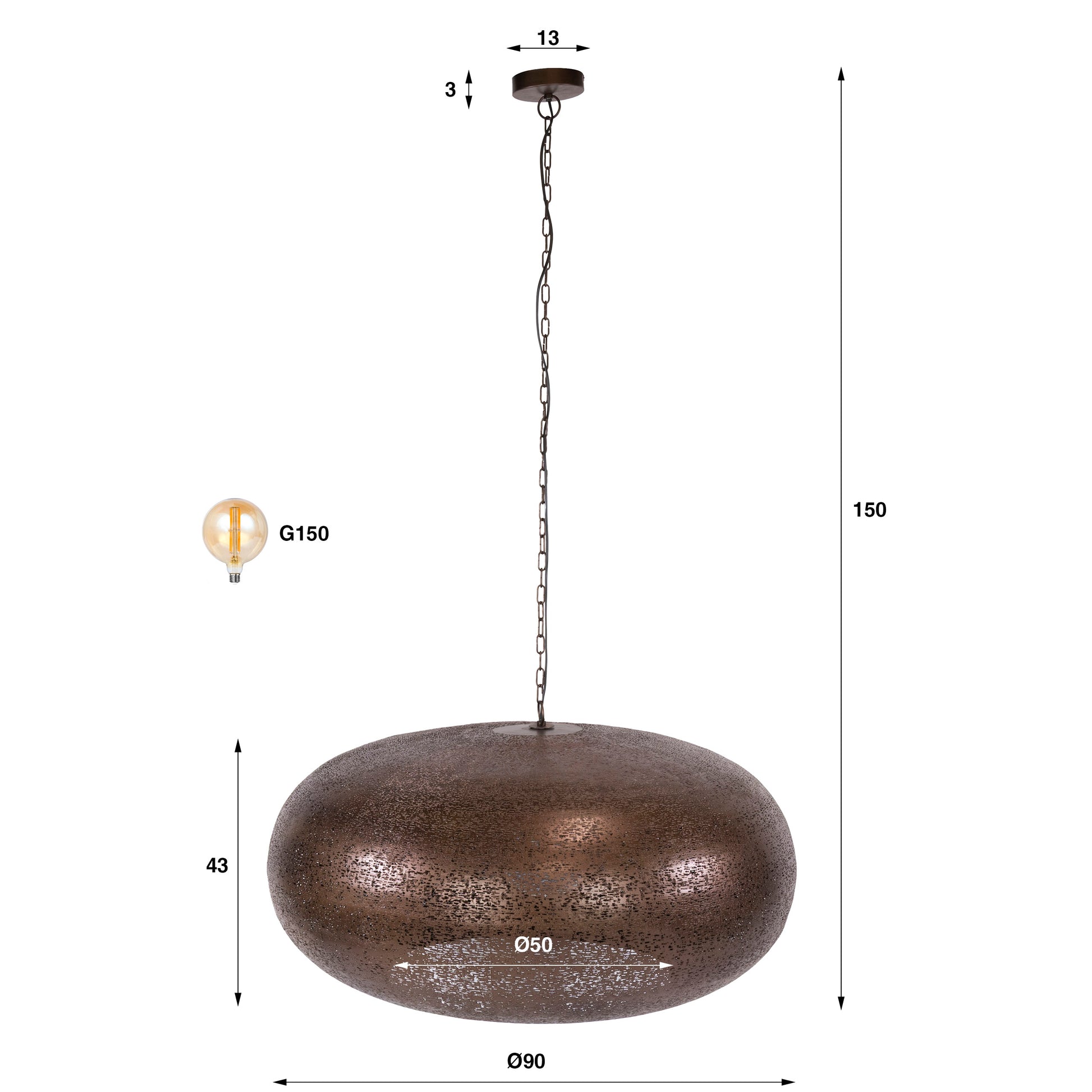 Pendelleuchte – 90×90×150 cm – Antikkupfer | Modell N0370
