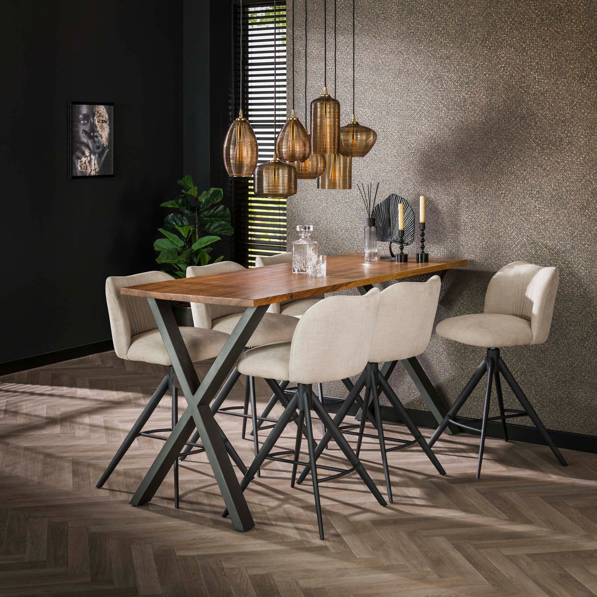 Pendelleuchte – 93×40×150 cm – Amberfarbenes Glas | Modell N0373