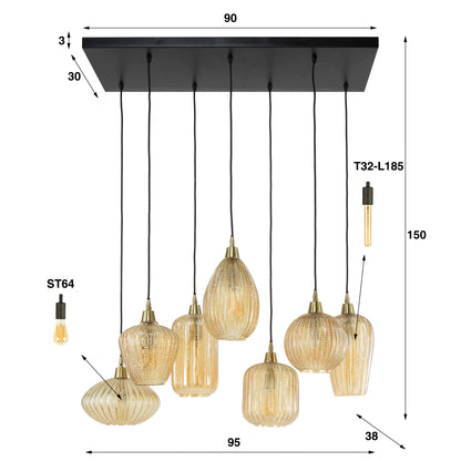 Pendelleuchte – 95×38×150 cm – Amberfarbenes Glas | Modell N0375