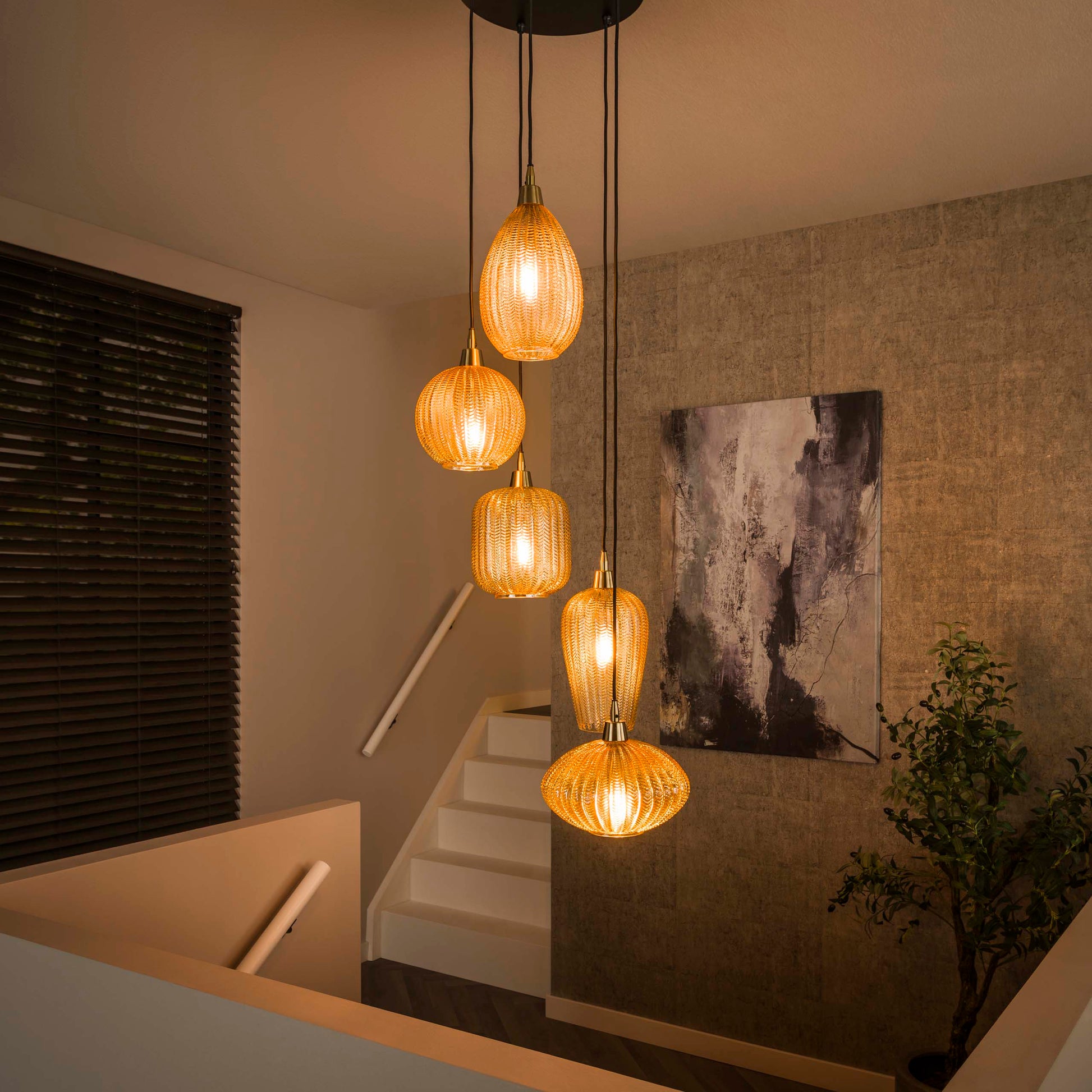 Pendelleuchte – 40×40×180 cm – Amberfarbenes Glas | Modell N0376