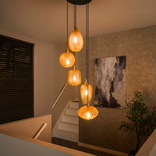 Pendelleuchte – 40×40×180 cm – Amberfarbenes Glas | Modell N0376