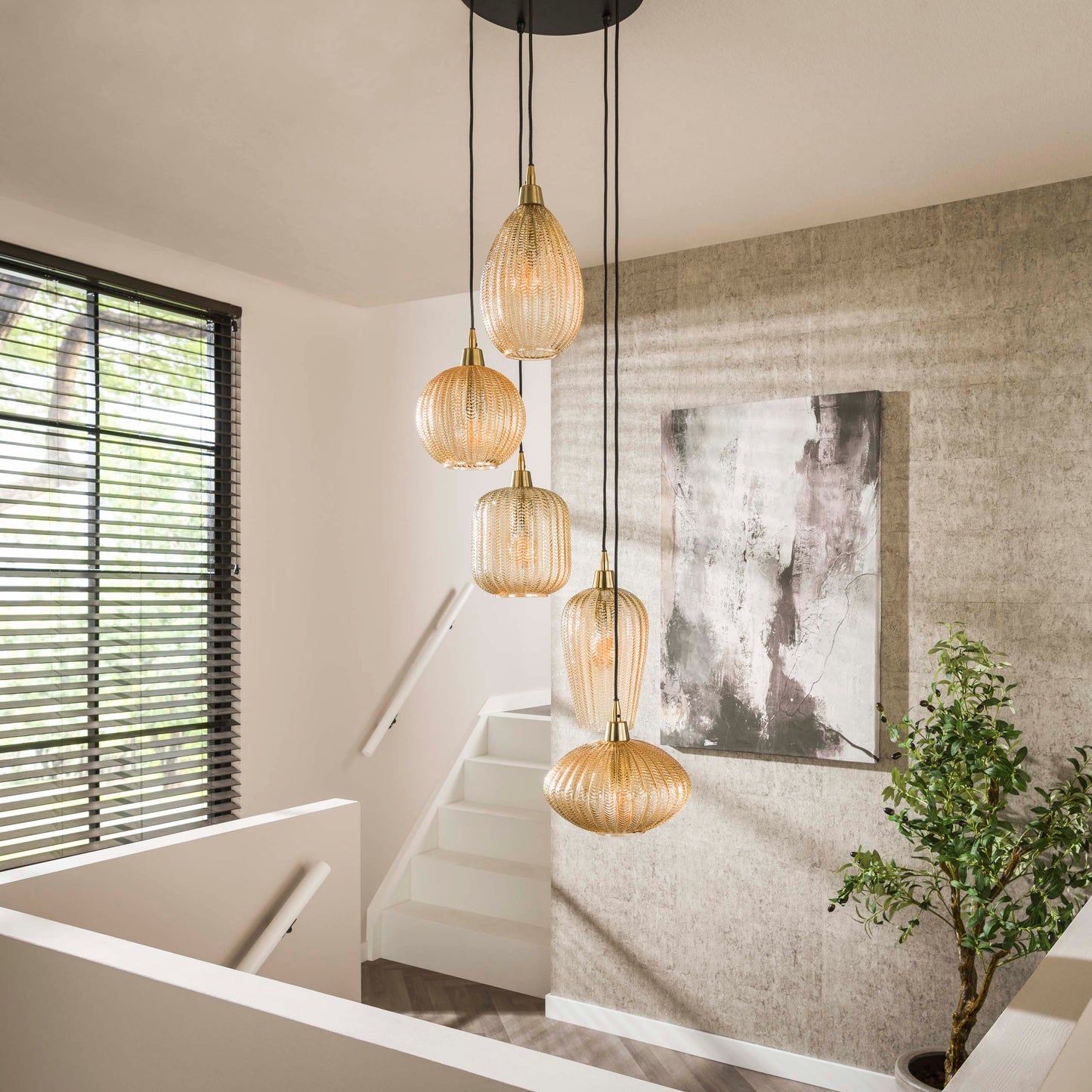 Pendelleuchte – 40×40×180 cm – Amberfarbenes Glas | Modell N0376