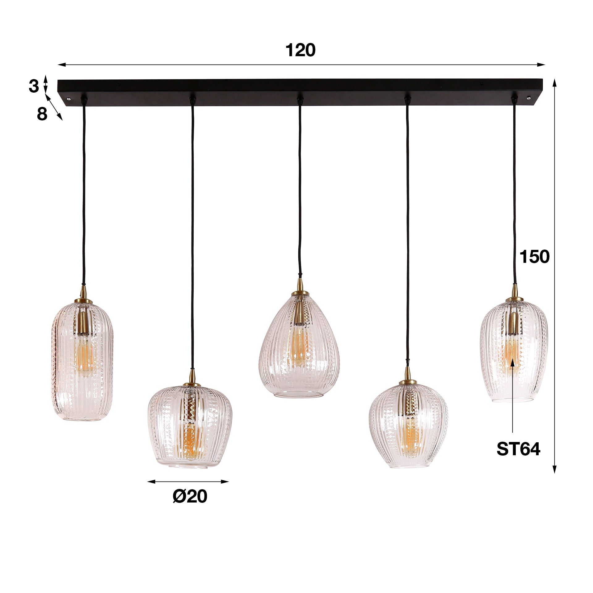 Pendelleuchte – 120×20×150 cm – Diamantglas | Modell N0378