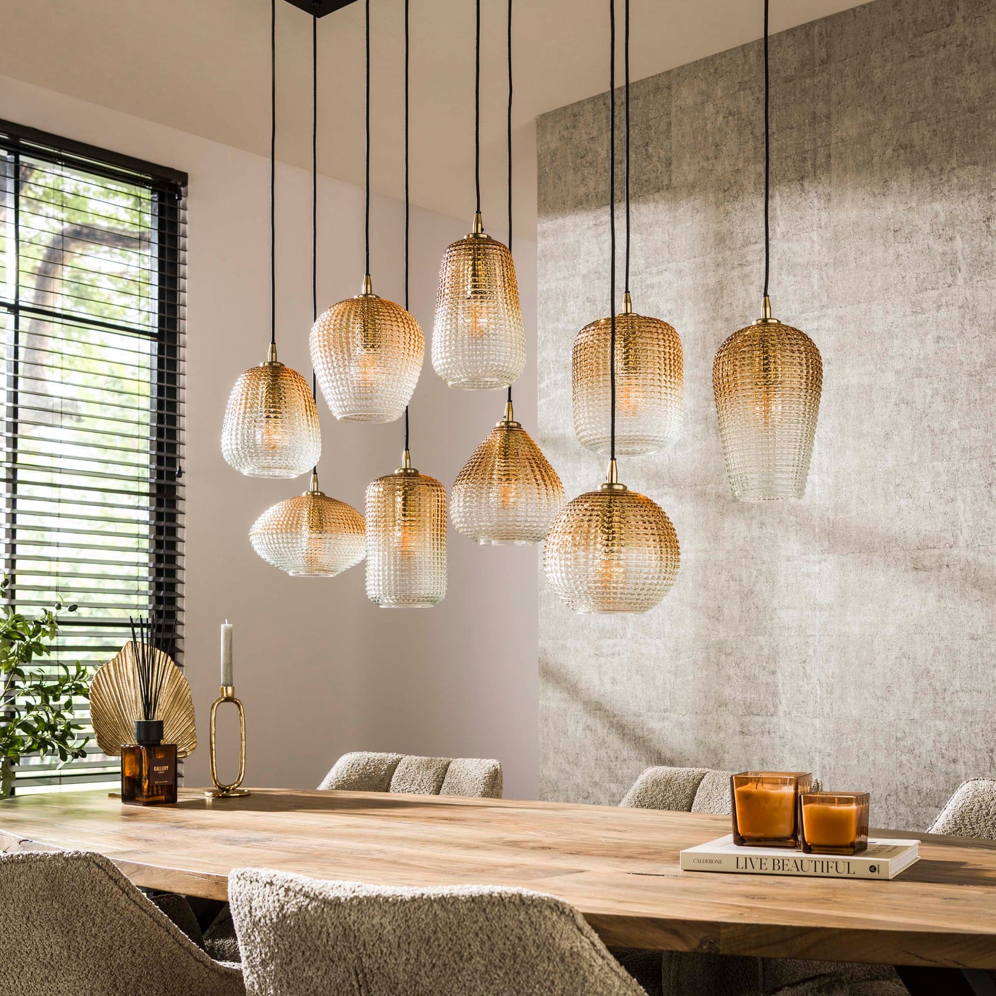 Pendelleuchte – 120×40×150 cm – Amberfarbenes Glas | Modell N0380
