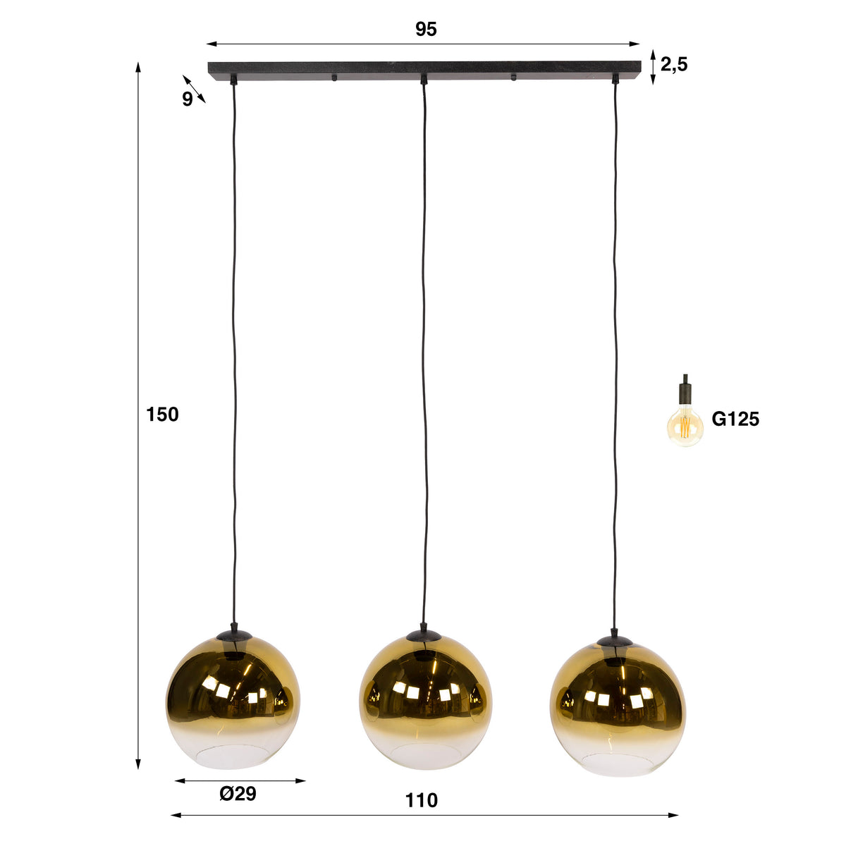 Pendelleuchte – 115×29×150 cm – Gold | Modell N0381