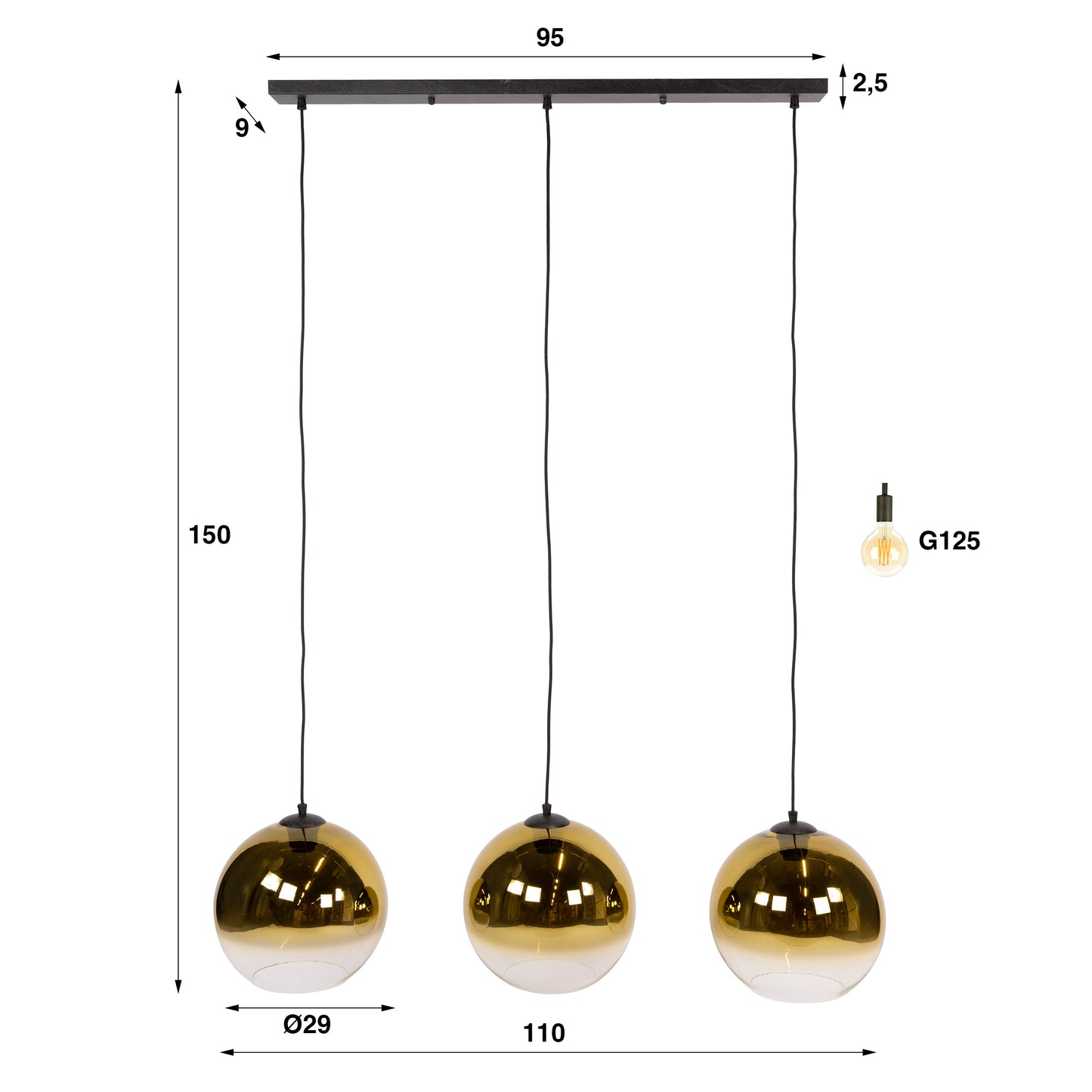 Pendelleuchte – 115×29×150 cm – Gold | Modell N0381